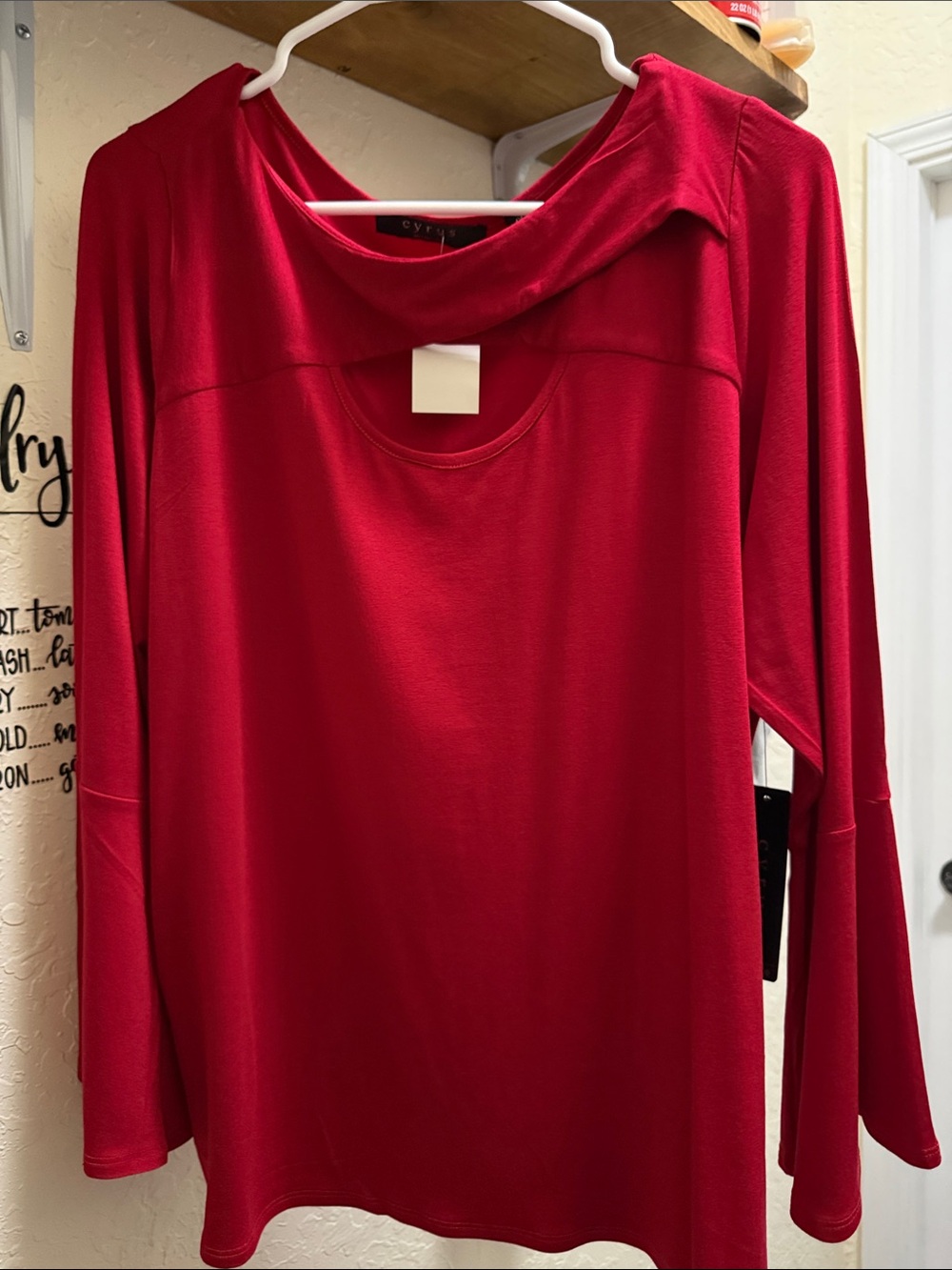 Cyrus Red Long Sleeve Cutout Neck Top